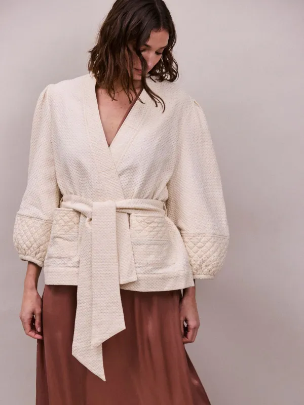 Deia Lurex Kimono Jacket - Vintage White & Gold made by iris