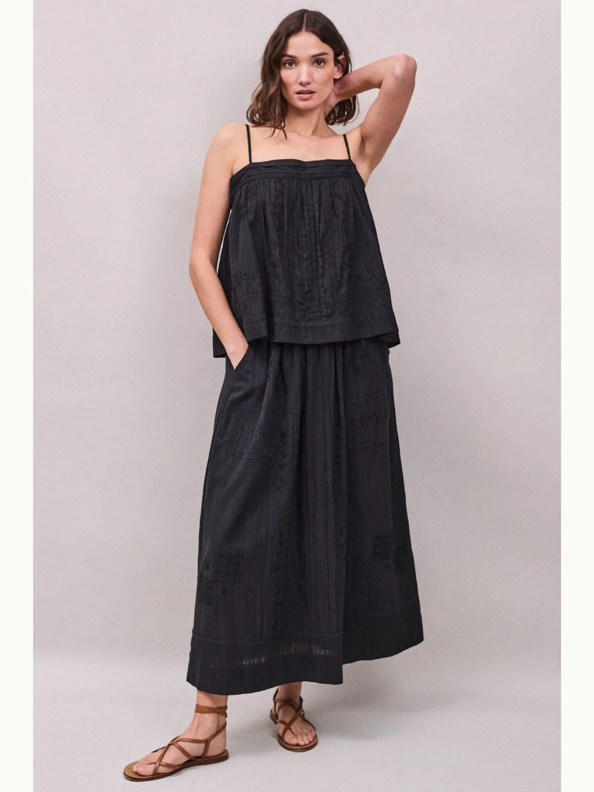 Arta Cotton Dobby Stripe Skirt - Black sold by iris product image thumbnail 5