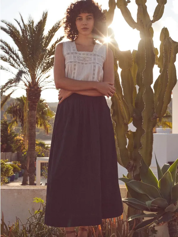 Arta Cotton Dobby Stripe Skirt - Black made by iris