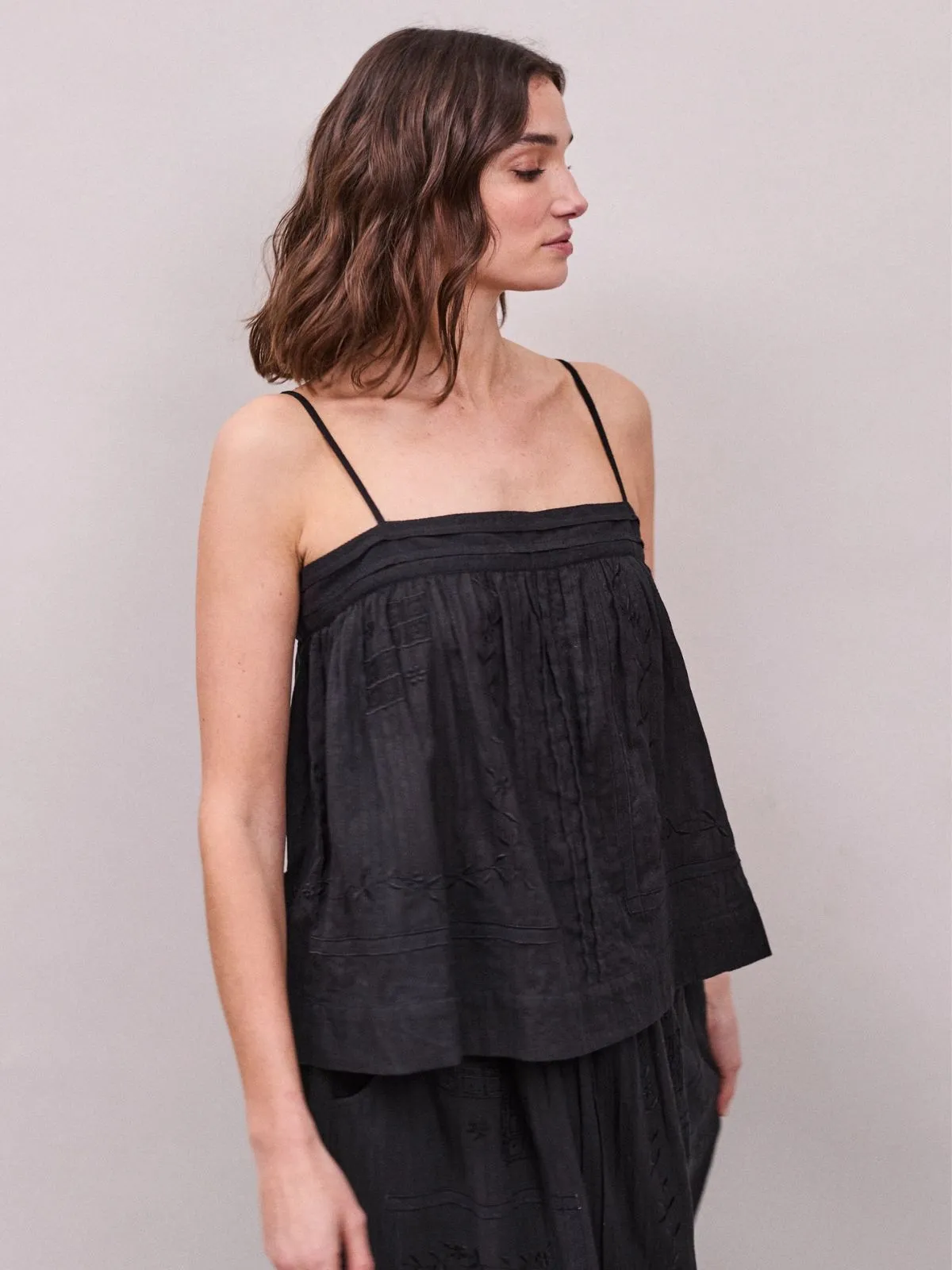 Arta Cotton Dobby Stripe Camisole- Black sold by iris