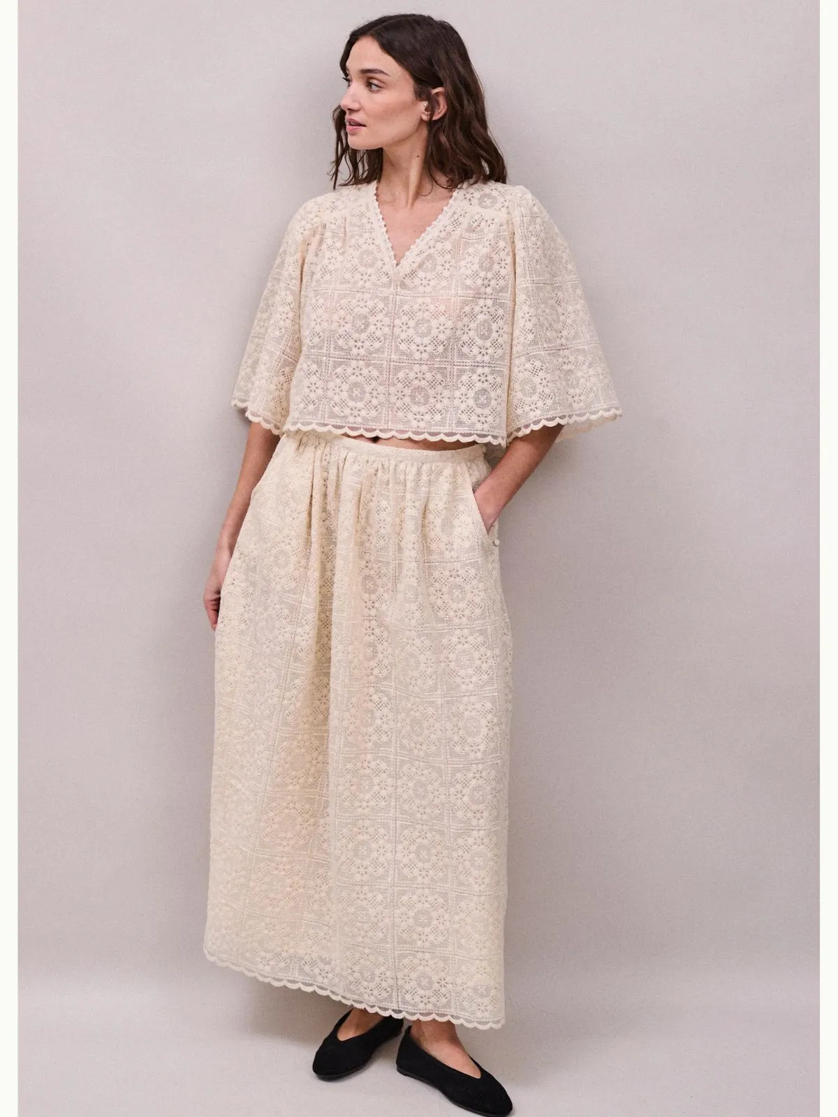 Jean lace Flower Top - Oyster sold by iris product image thumbnail 5