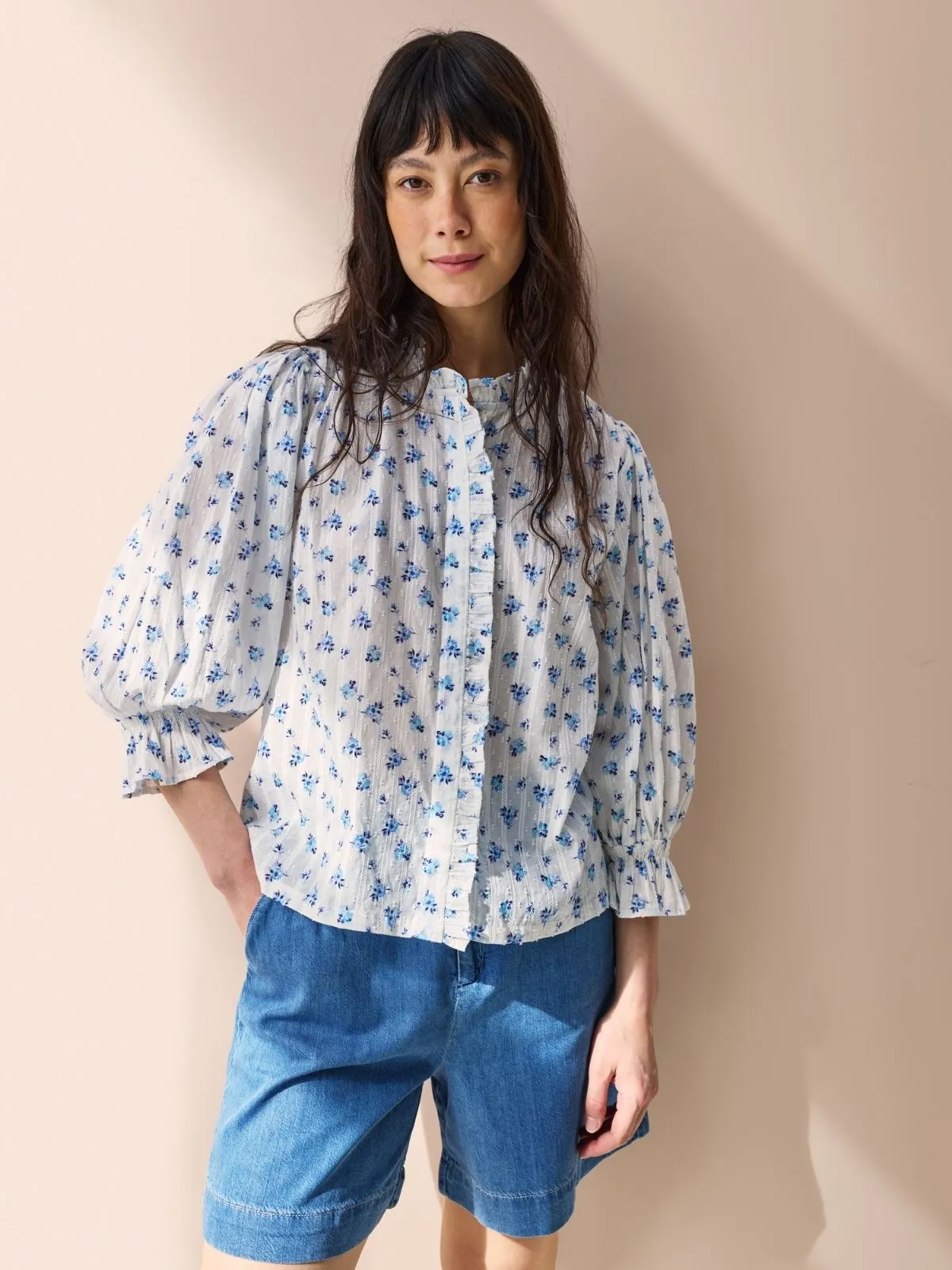 Frankie Ruffle Blouse - Blue Rose Print sold by iris product image thumbnail 3