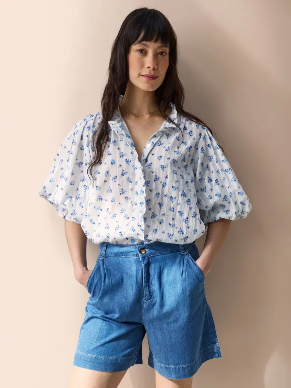 Frankie Ruffle Blouse - Blue Rose Print made by iris