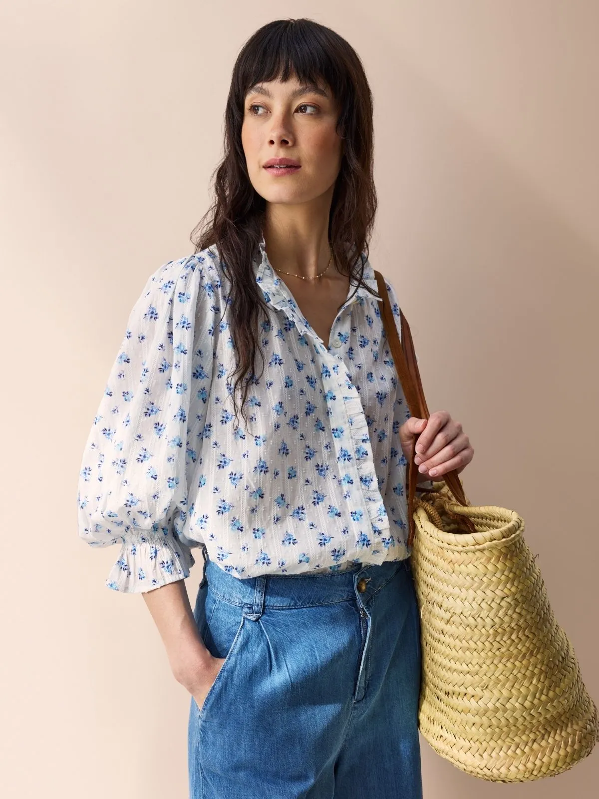 Frankie Ruffle Blouse - Blue Rose Print sold by iris product image thumbnail 5