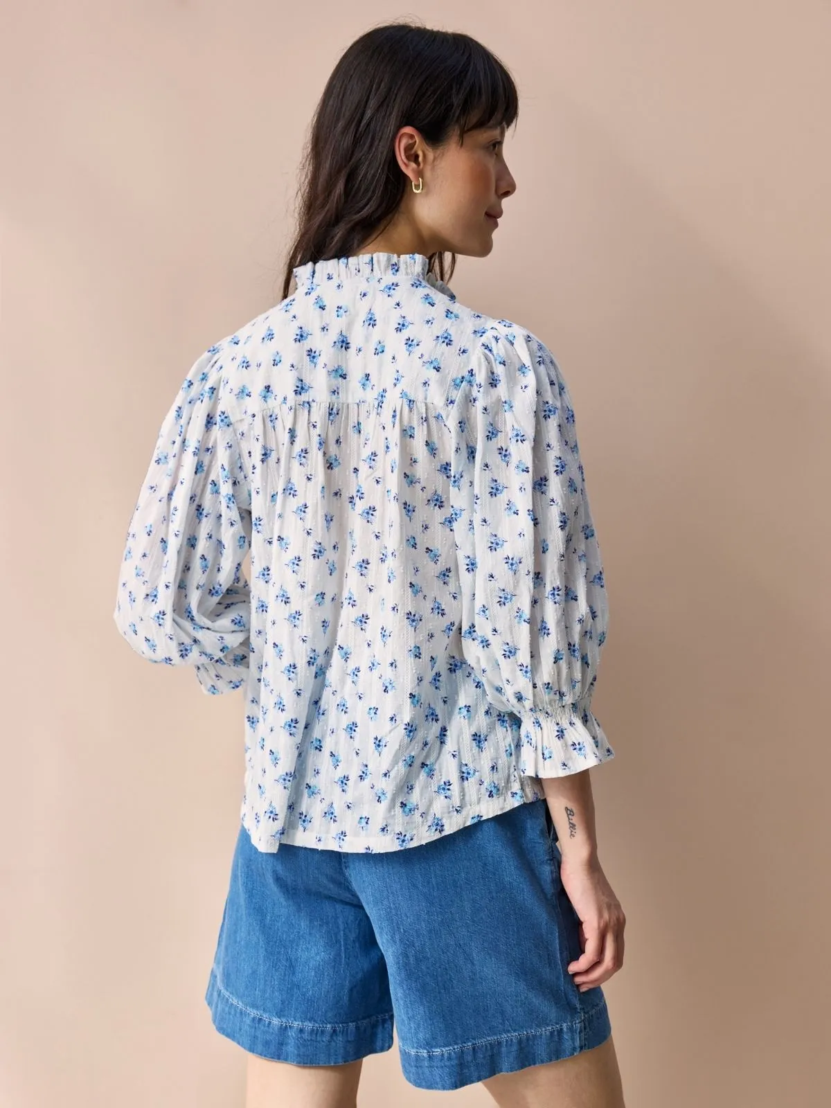 Frankie Ruffle Blouse - Blue Rose Print sold by iris product image thumbnail 4