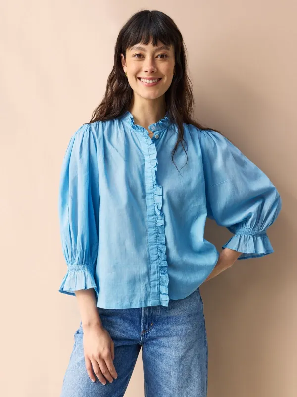 Frankie Voile Ruffle Blouse - Light Blue made by iris