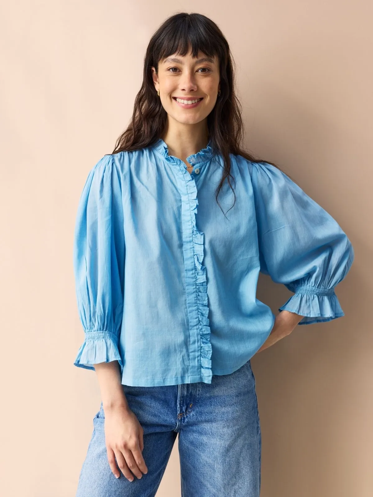 Frankie Voile Ruffle Blouse - Light Blue sold by iris