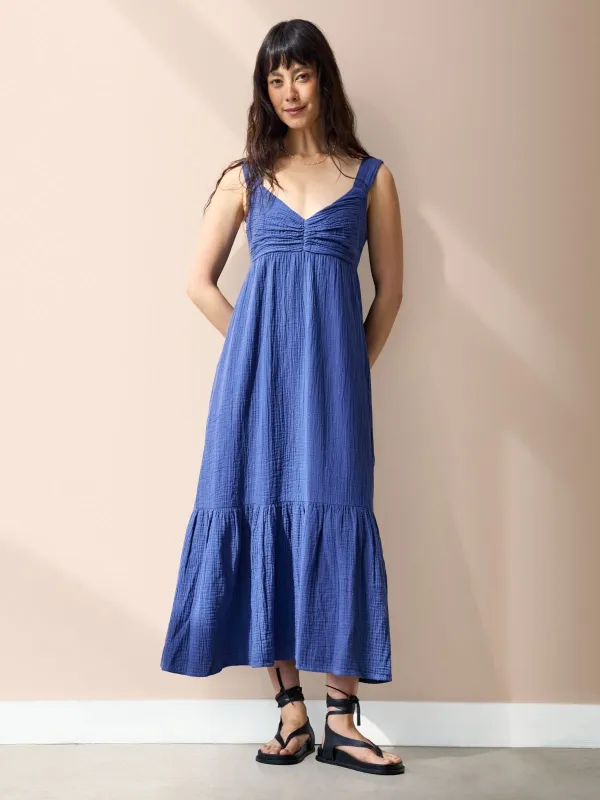 Ivy Double Cotton Gauze Dress - Blue made by iris