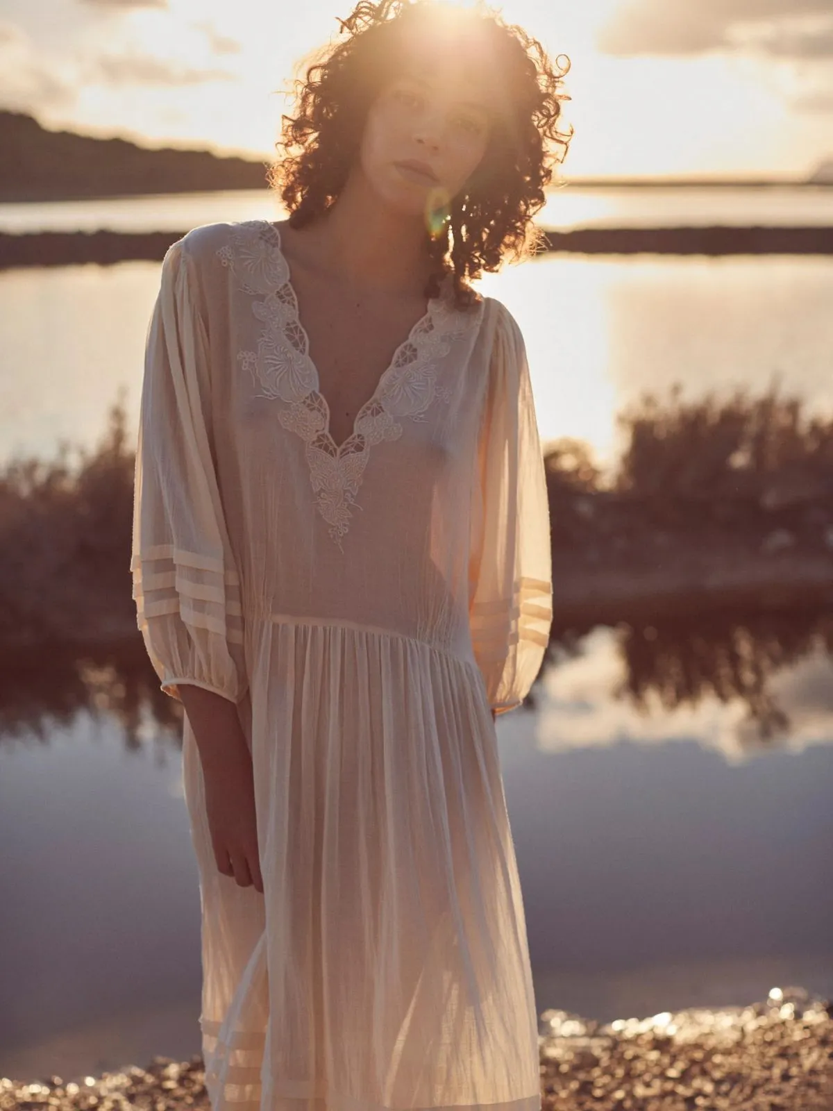 Eva Lace -Timmed Neckline Dress - Buttermilk sold by iris