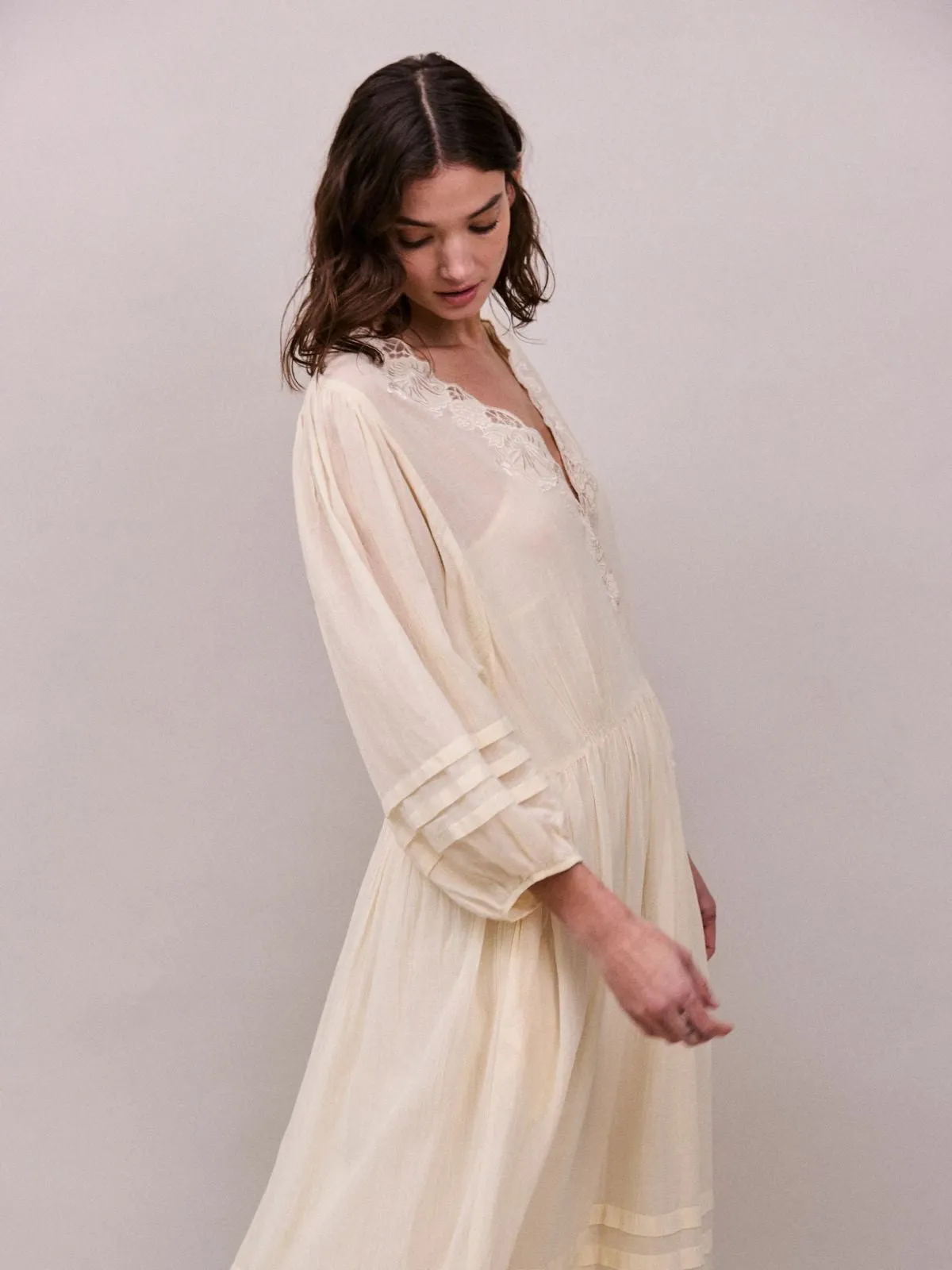 Eva Lace -Timmed Neckline Dress - Buttermilk sold by iris product image thumbnail 5
