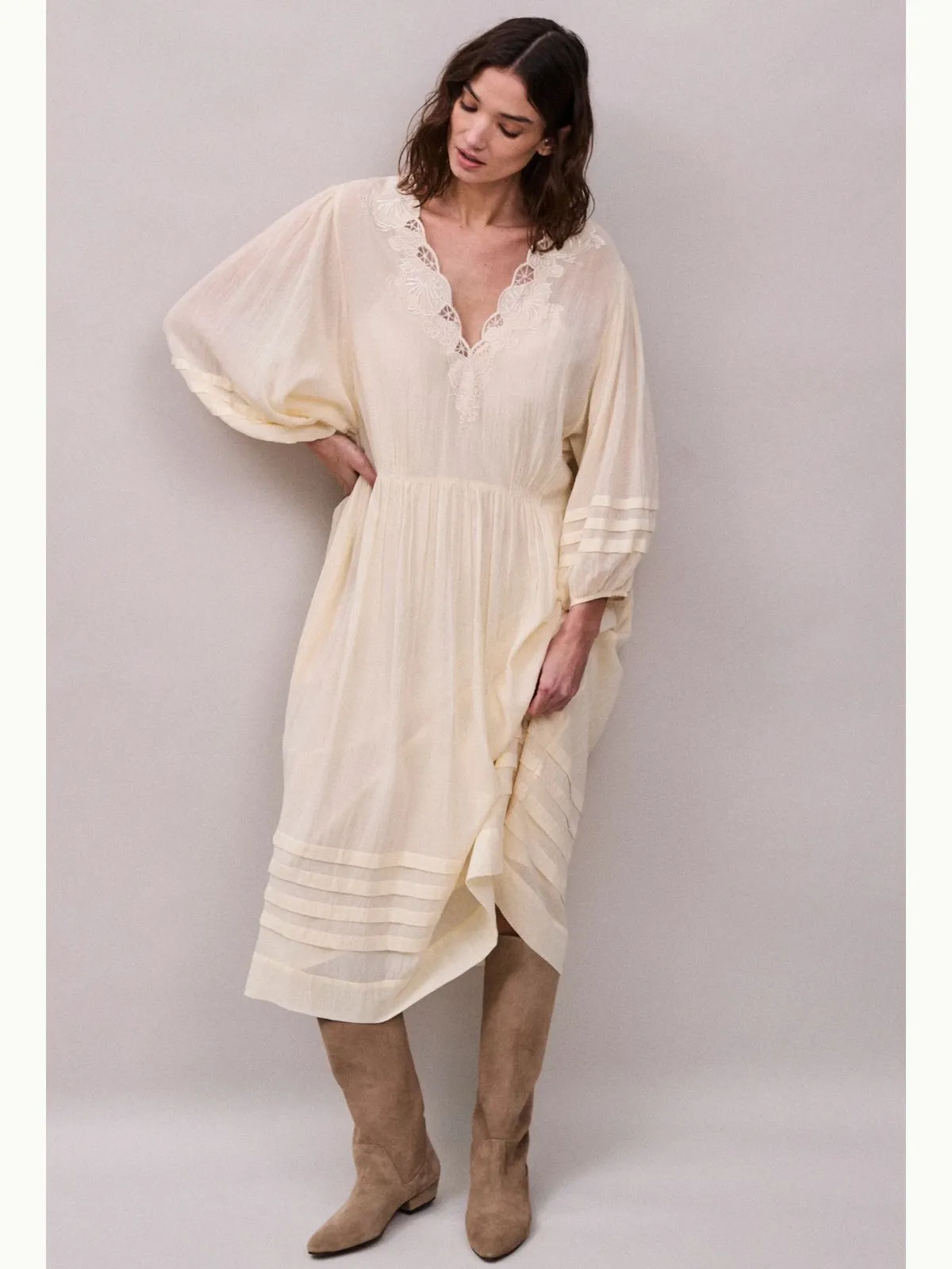 Eva Lace -Timmed Neckline Dress - Buttermilk sold by iris product image thumbnail 2
