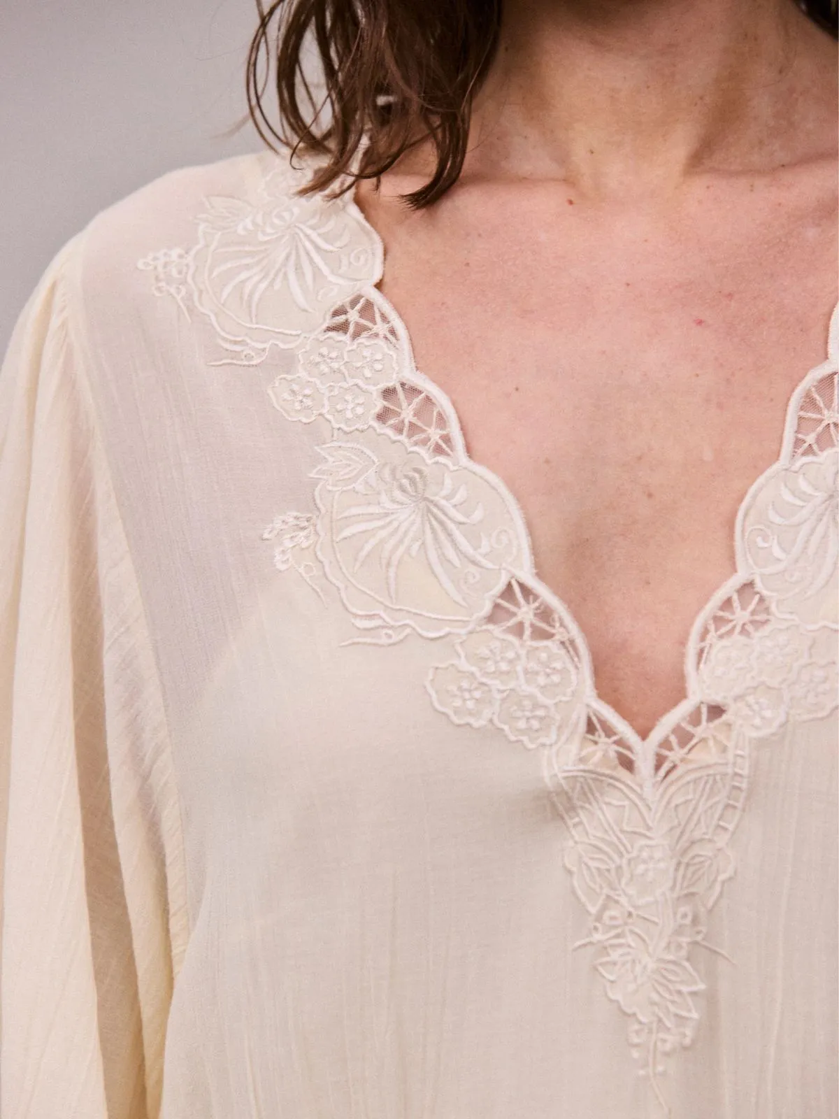 Eva Lace -Timmed Neckline Dress - Buttermilk sold by iris product image thumbnail 3