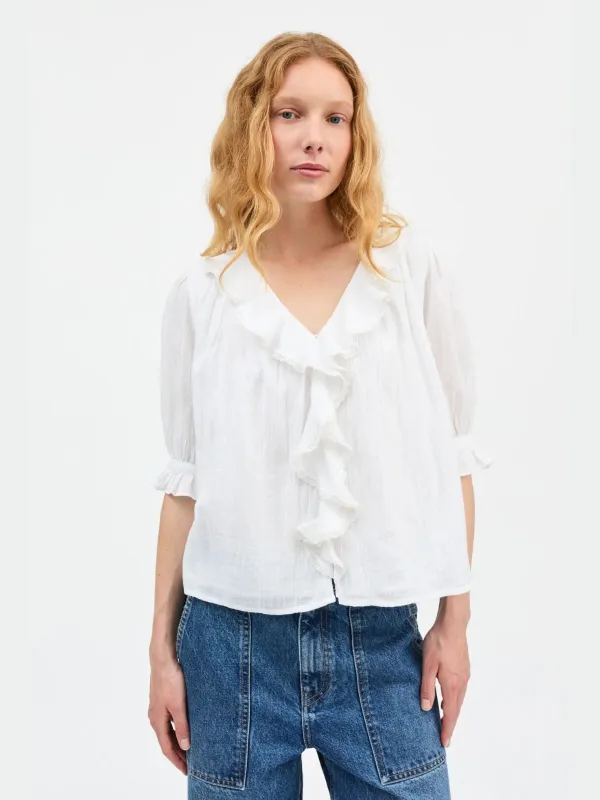 Clea Ruffle Blouse - White made by Skall Studio