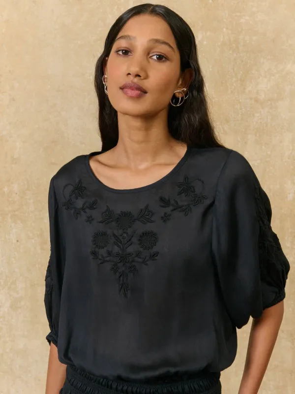 Chayana Embroidered Blouse - Black made by Louise Misha