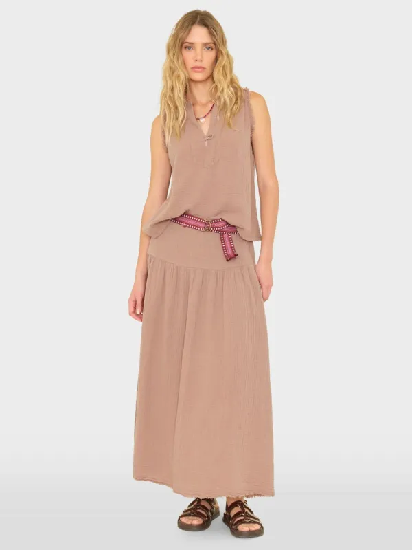 Evelyn gauze skirt - Ash Brown made by XiRENA