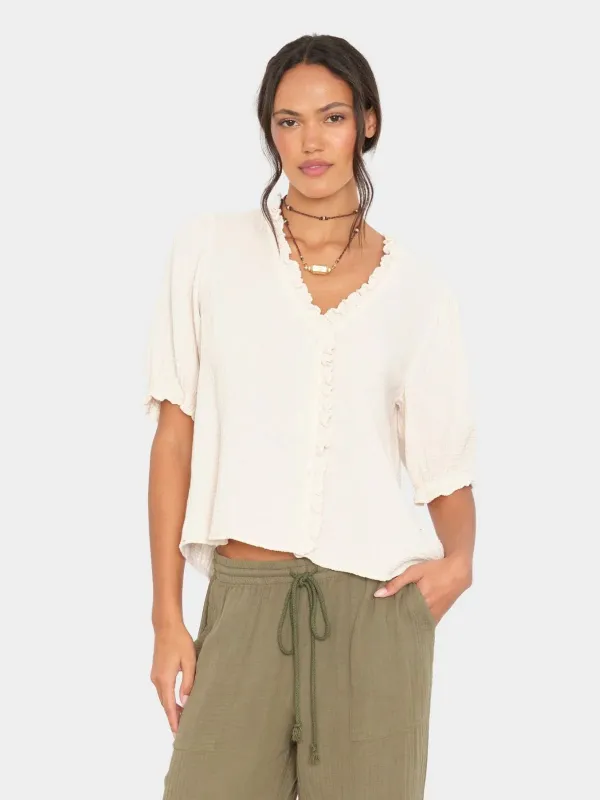 Jenna Gauze Shirt - Oyster made by XiRENA