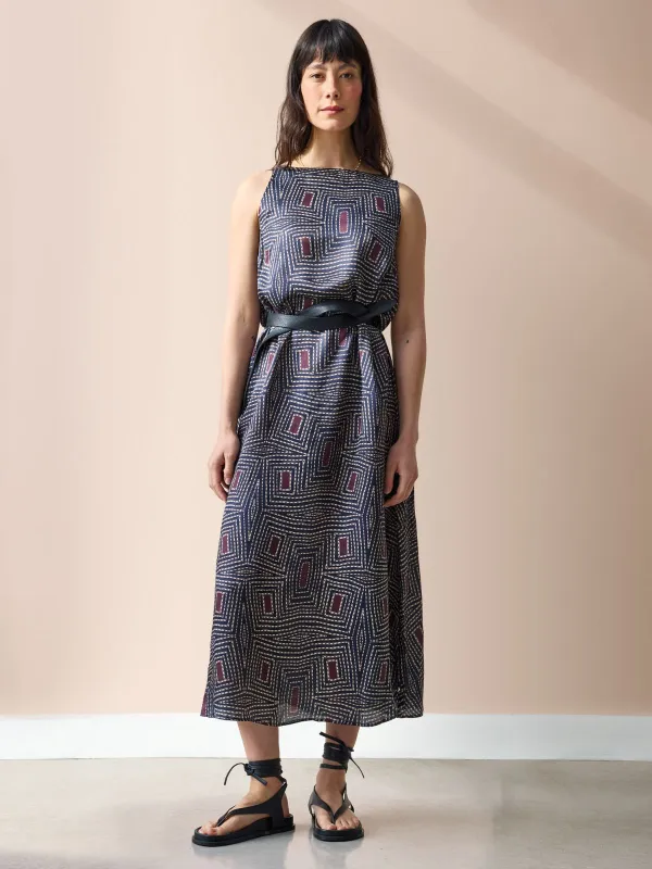 Ruca Silky Print Dress - Navy made by Diega