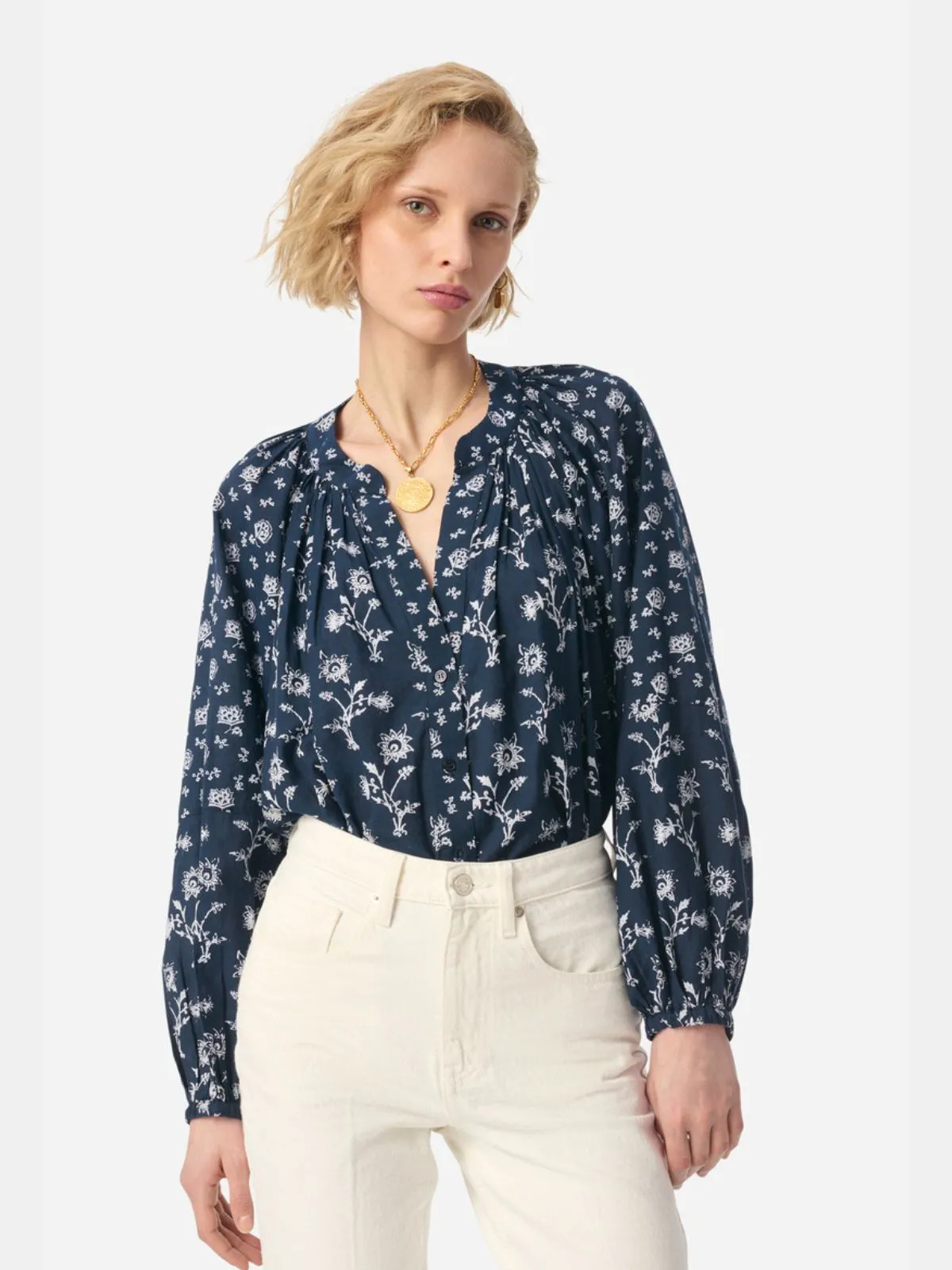 Gedeon Print Blouse - Navy & White sold by iris product image thumbnail 2