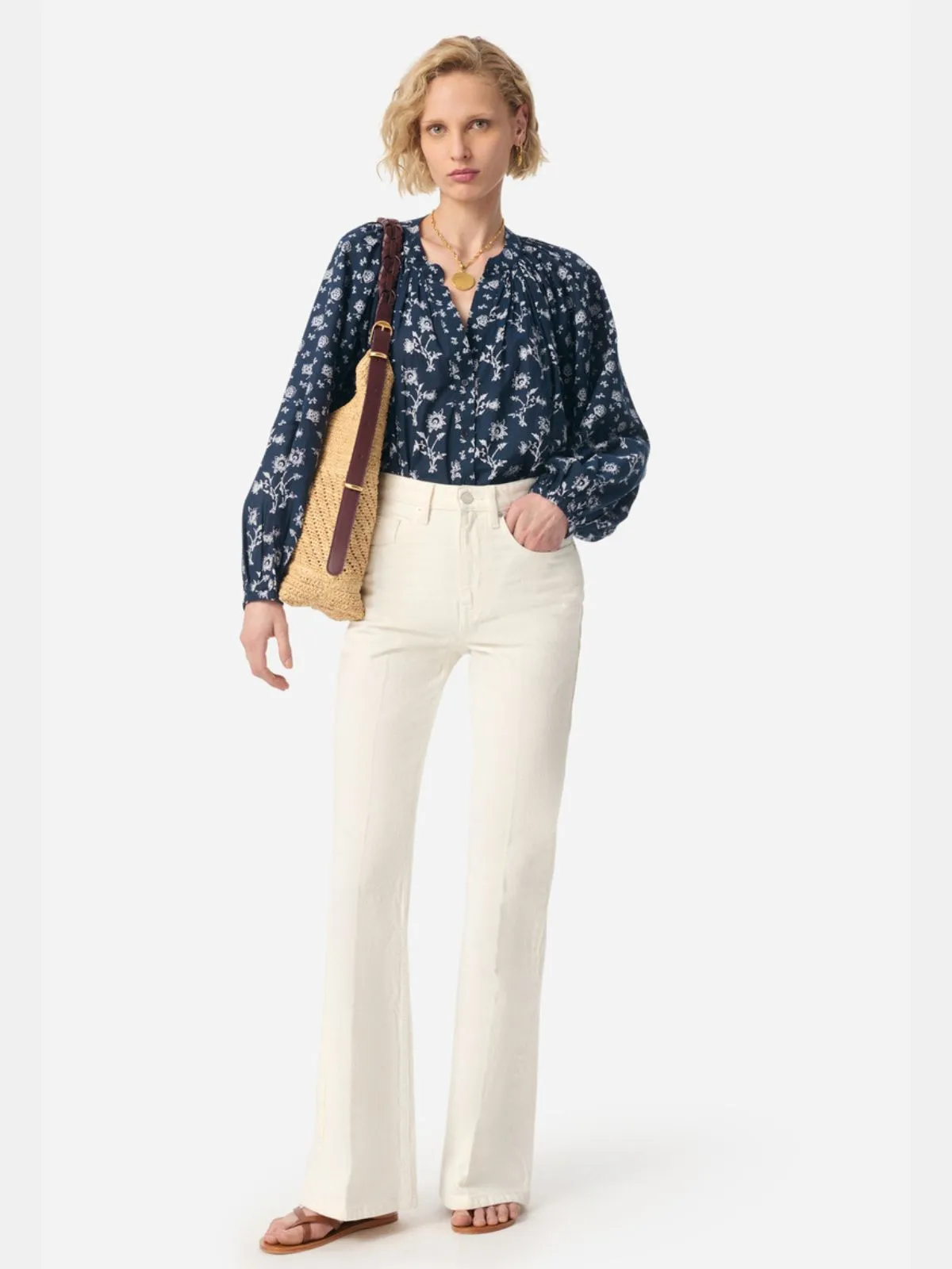 Gedeon Print Blouse - Navy & White sold by iris product image thumbnail 5