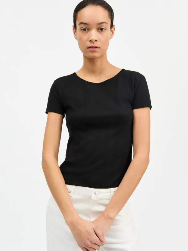 Anna Pointelle T- Shirt - Black made by Skall Studio