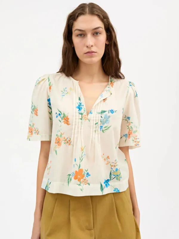 Fiore Flower Frint Blouse - Ecru made by Skall Studio