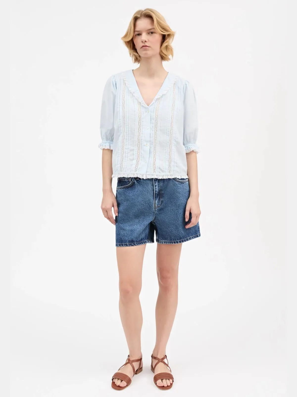 Magnolia Lace Insert Blouse - Light Blue sold by iris product image thumbnail 4