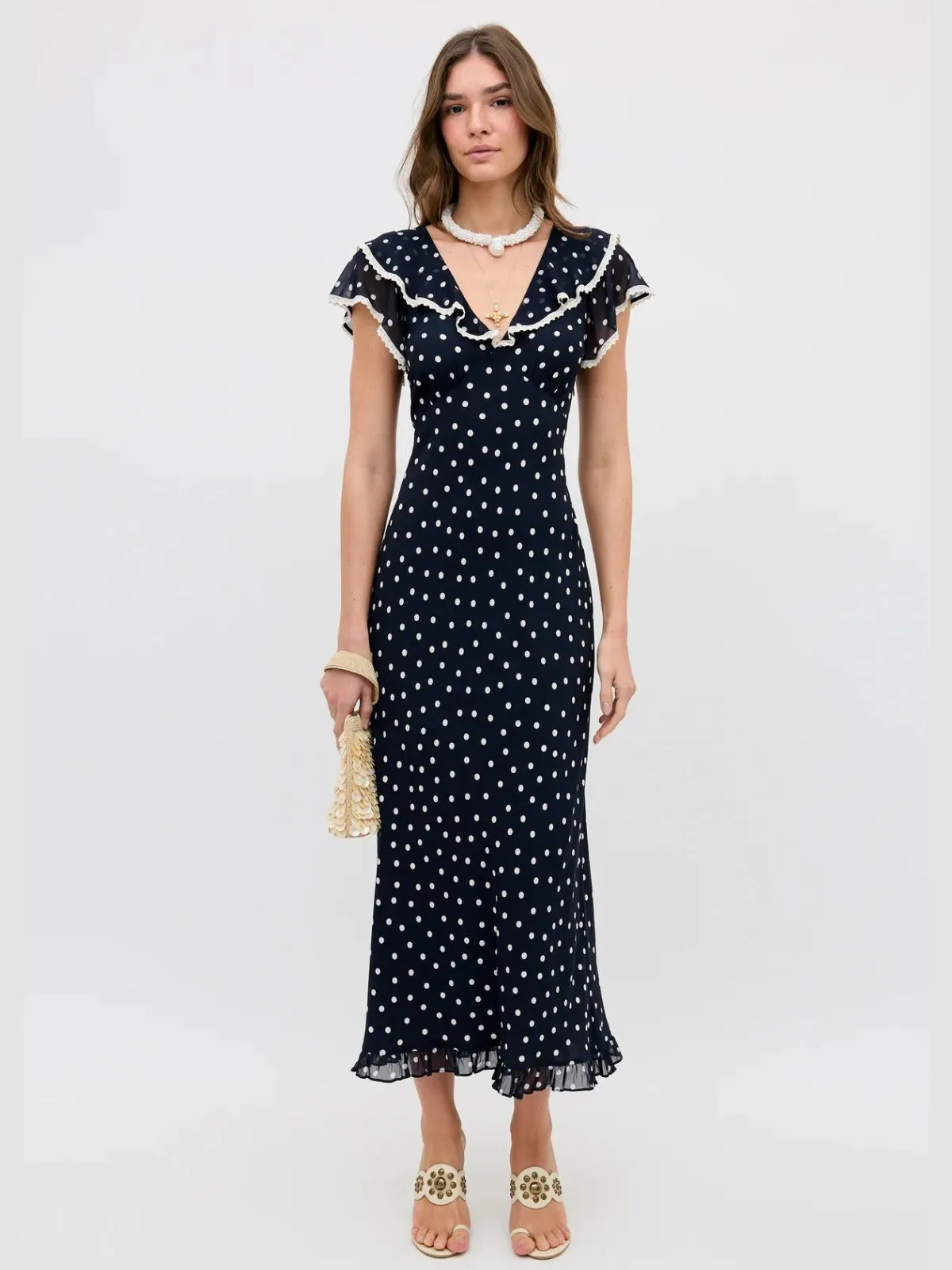 Bethea Layla Dot Midi Dress- Navy sold by iris