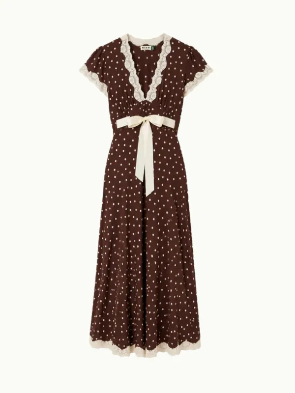 Marlice Polka Dot Midi Dress - Brown made by RIXO