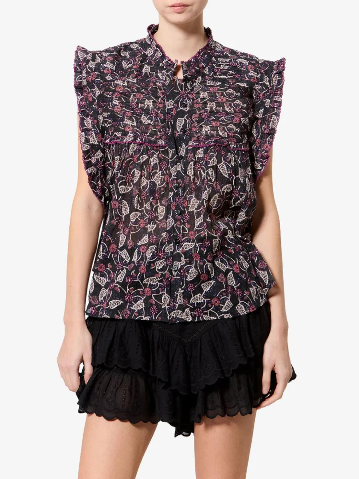 Dersia Print Frill Blouse - Black sold by iris product image thumbnail 2