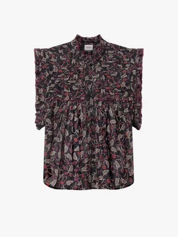 Dersia Print Frill Blouse - Black made by Isabel Marant