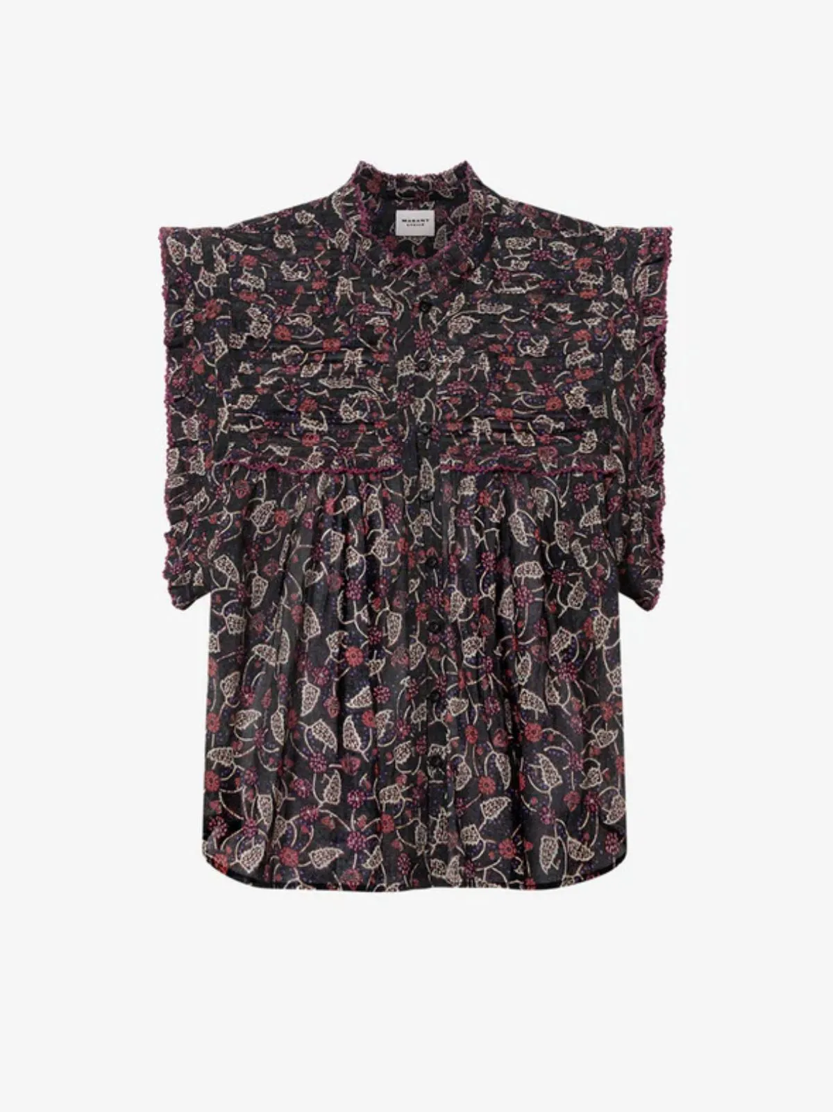 Dersia Print Frill Blouse - Black sold by iris