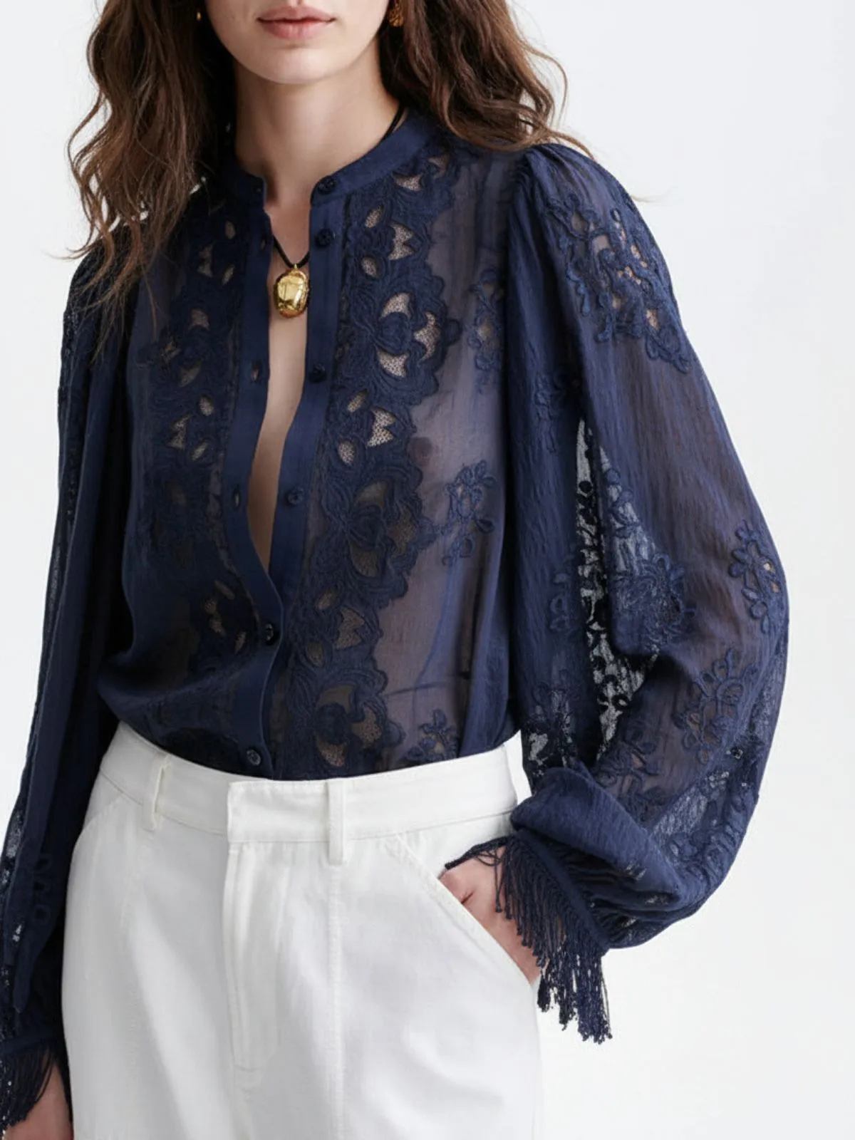 Haldo Embroidered Blouse - Navy sold by iris product image thumbnail 3