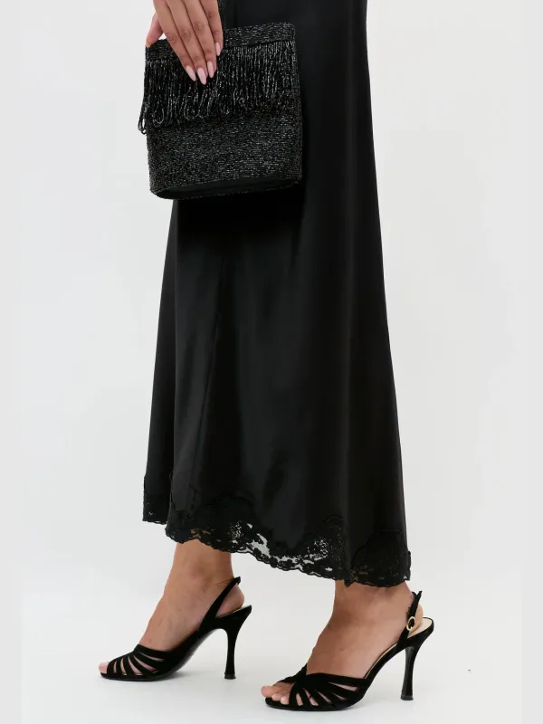 Crystal Satin Midi Skirt - Black made by RIXO
