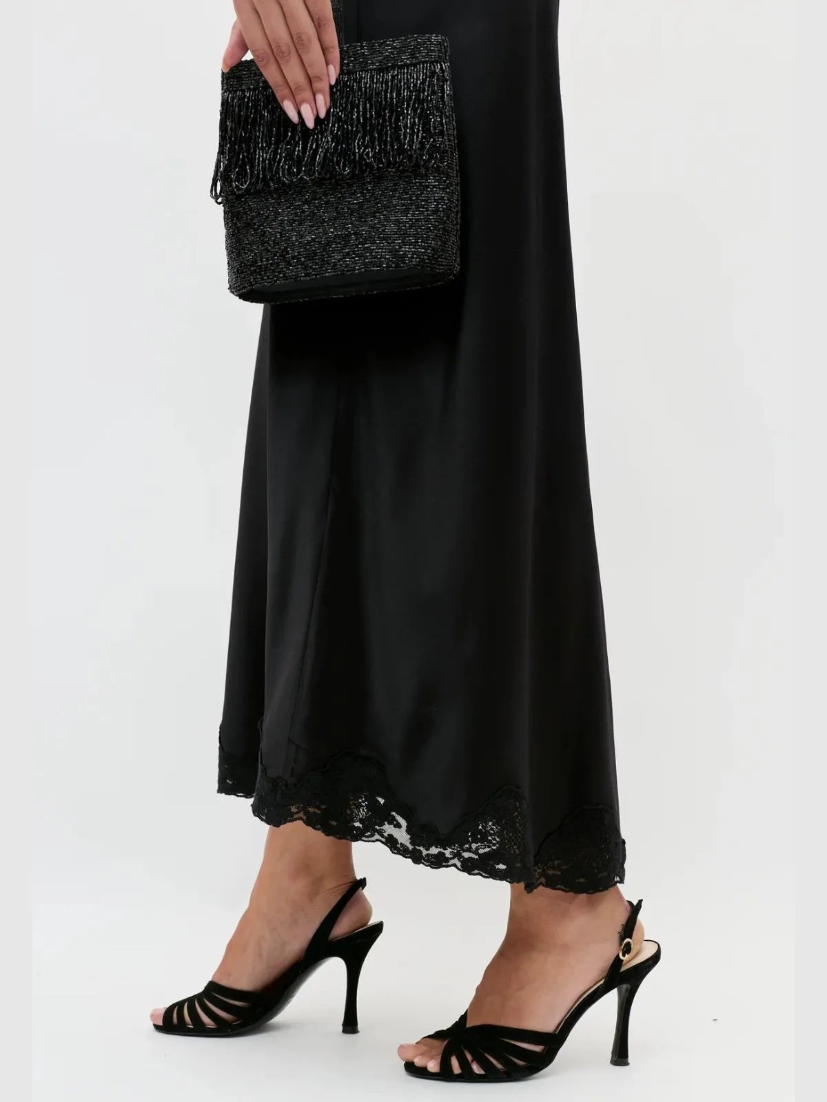 Crystal Satin Midi Skirt - Black sold by iris