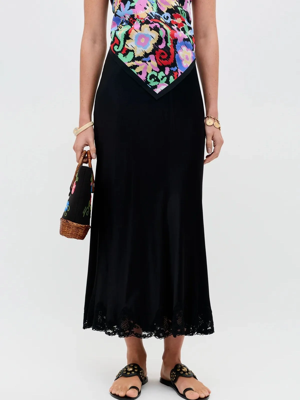 Crystal Satin Midi Skirt - Black sold by iris product image thumbnail 2