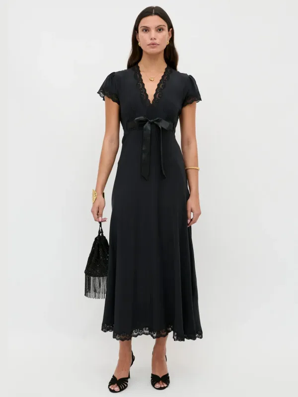 Marlice Silk Lace Dress - Black made by RIXO