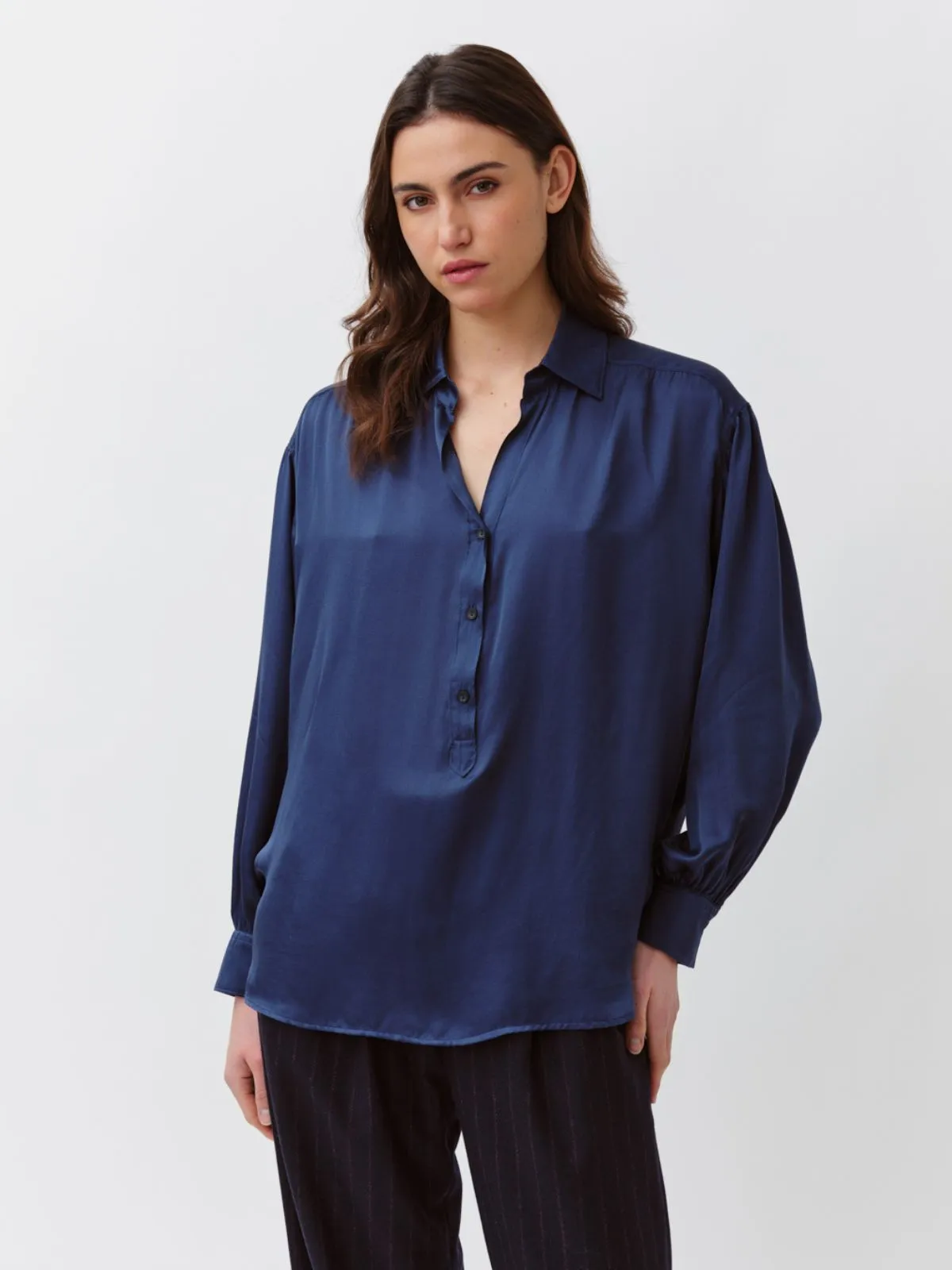 Calbiza Silky Shirt - Blue sold by iris