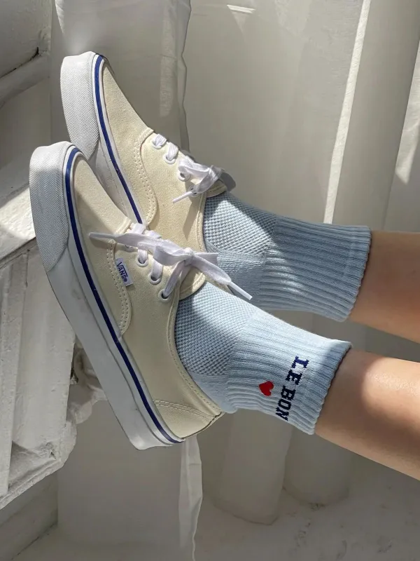 Embroidered Crew Socks - Sky Blue made by Le Bon Shoppe
