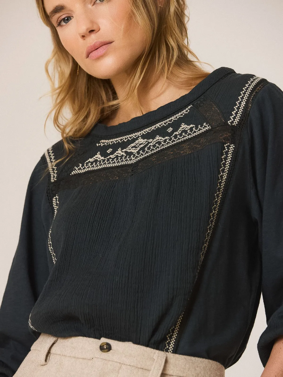 Embroidered Blouse - Charcoal sold by iris