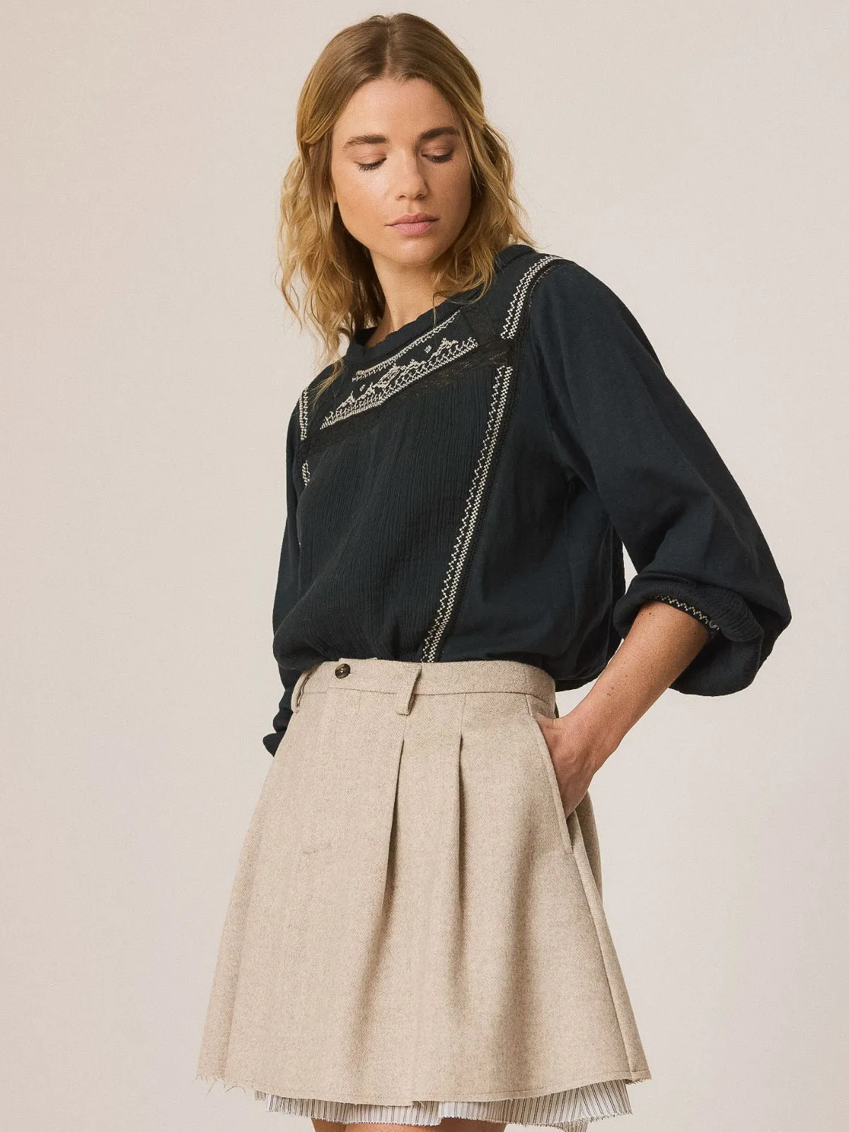 Embroidered Blouse - Charcoal sold by iris product image thumbnail 3