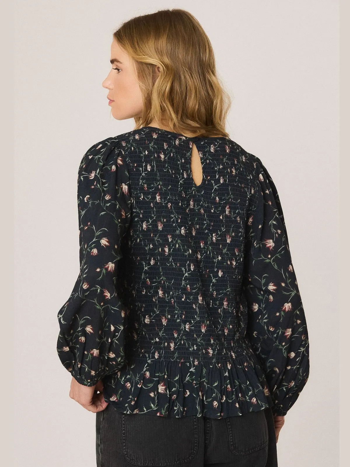 Floral Print Smock Blouse - Navy sold by iris product image thumbnail 3
