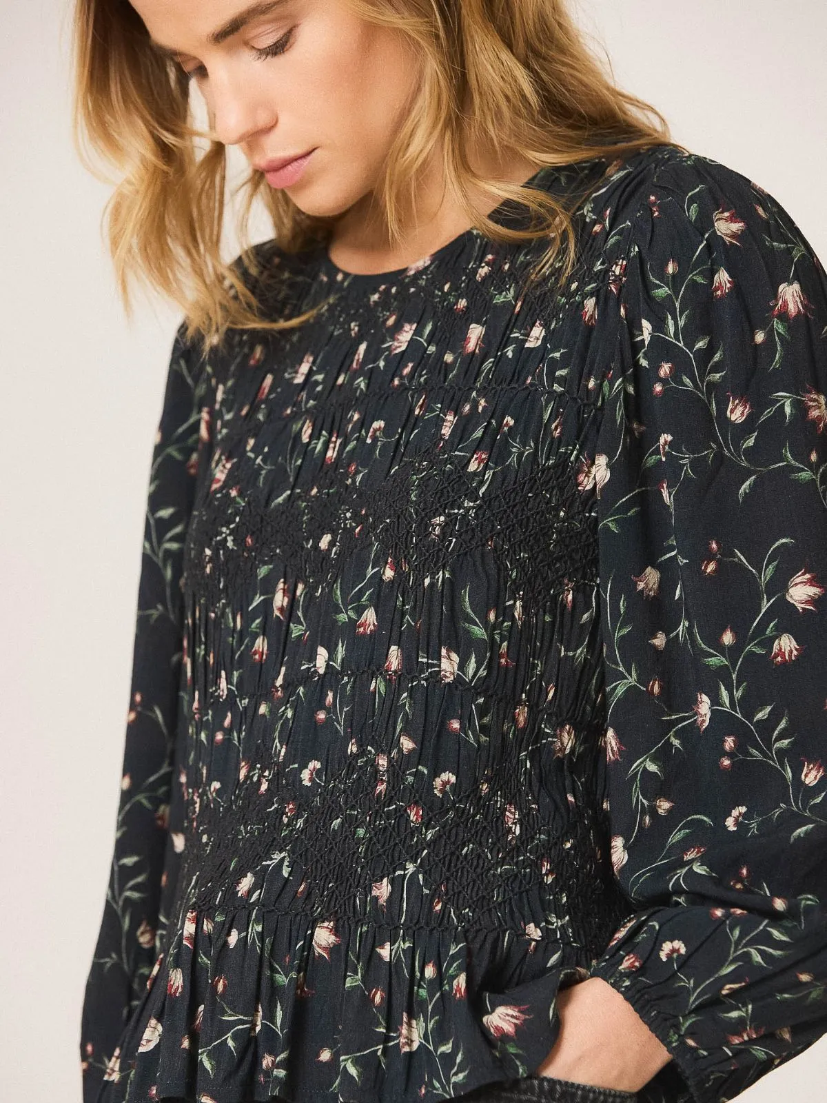 Floral Print Smock Blouse - Navy sold by iris