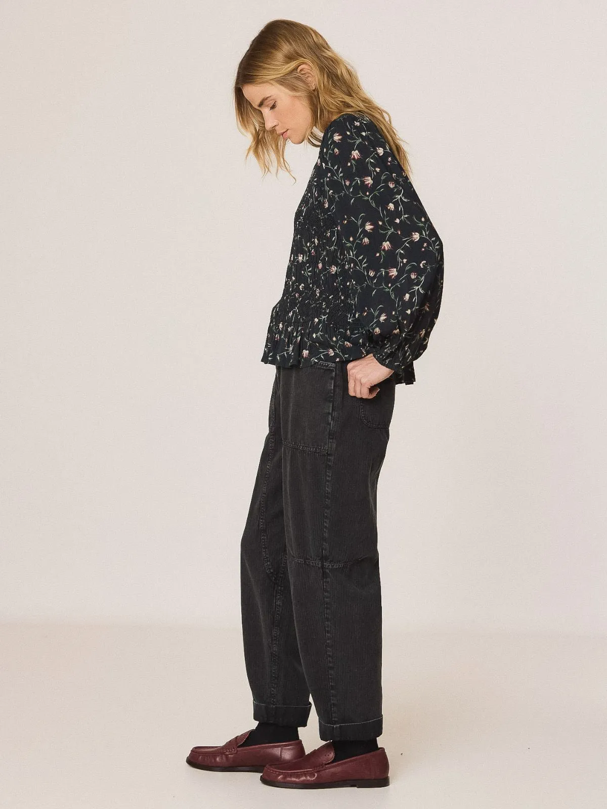 Floral Print Smock Blouse - Navy sold by iris product image thumbnail 4