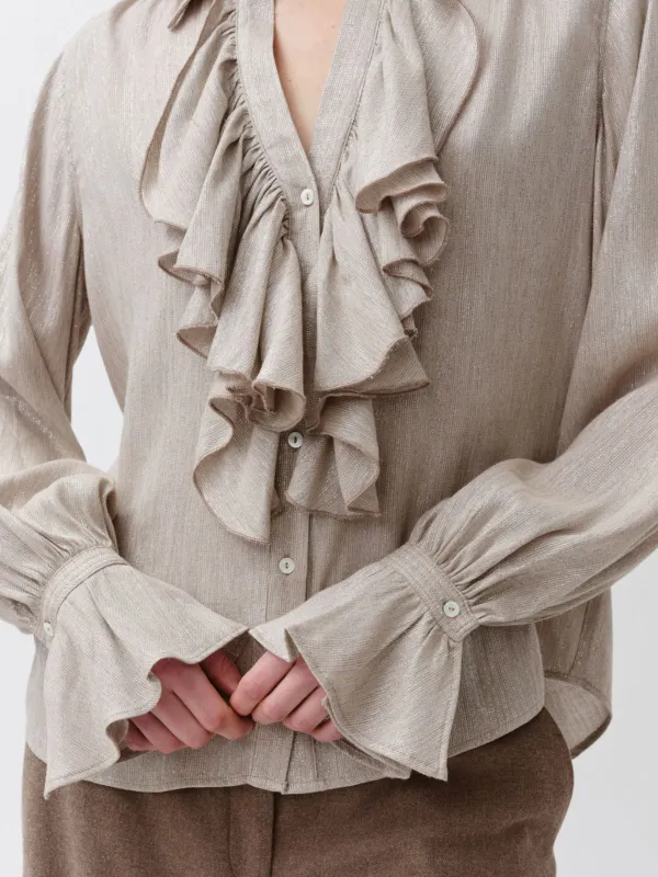 Capa Metallic Frill Shirt - Ecru made by Diega