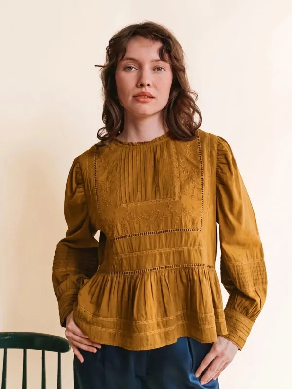 Eglantine Peplum Top - Mustard made by iris
