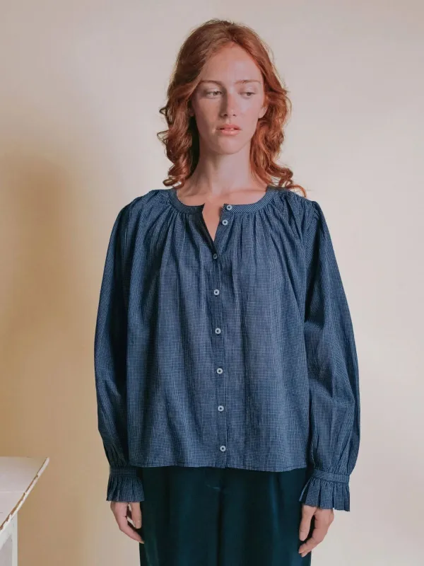 Edounia Check Blouse - Navy made by iris