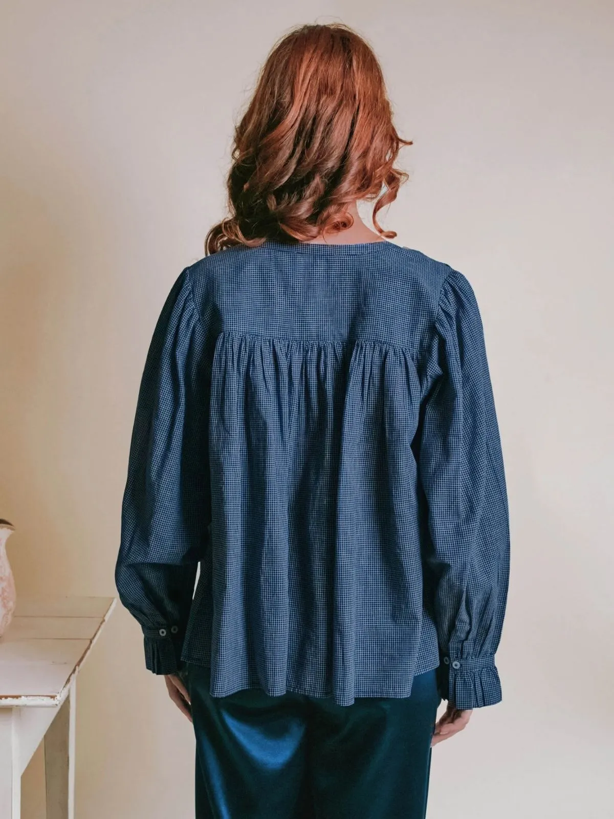 Edounia Check Blouse - Navy sold by iris product image thumbnail 3