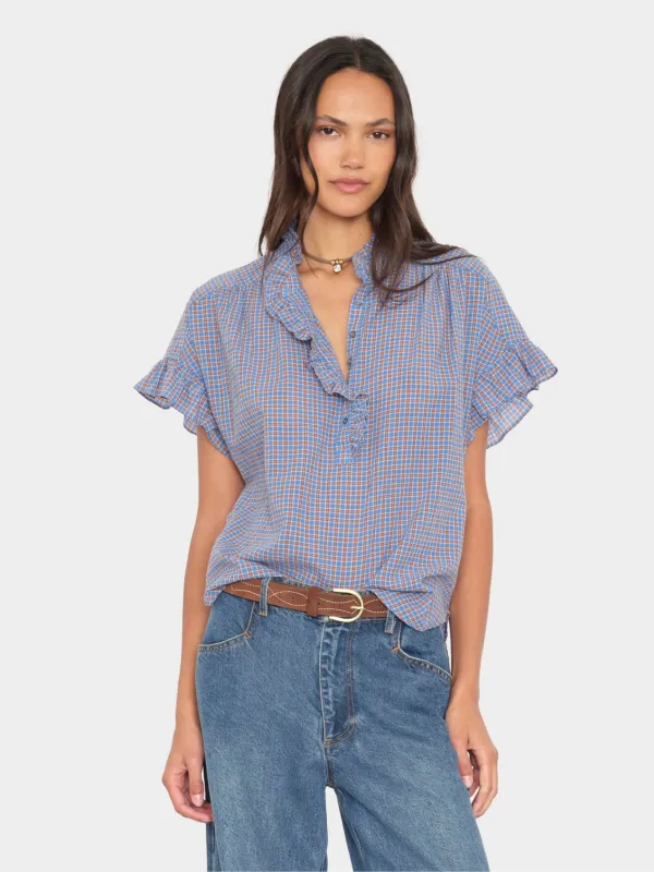 Brie Check Frill Top - Skyridge made by XiRENA