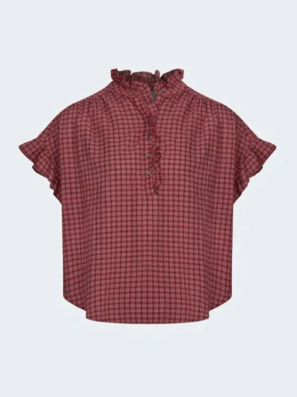 Brie Check Frill Top - Coco Berry made by XiRENA