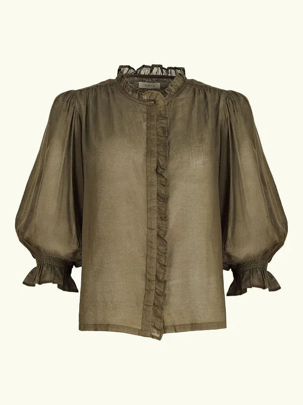 Frankie Voile Ruffle Blouse - Khaki made by iris